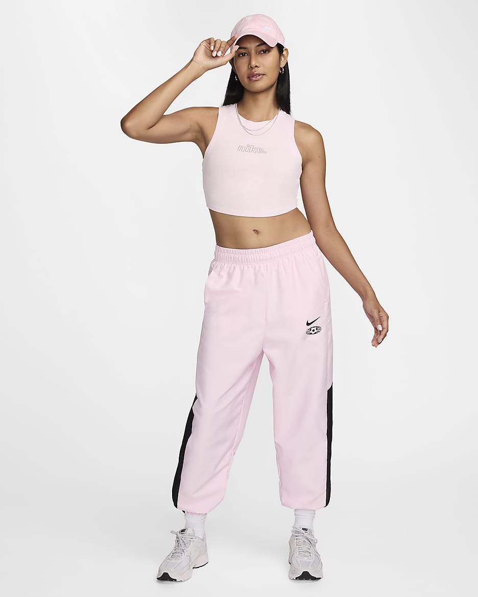 Nike Sportswear Chill Knit Women's Cropped Mini-Rib Tank Top - Pink Foam/Khaki