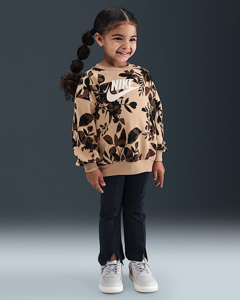 Nike Toddler Floral Camo Crew and Leggings Set - Black