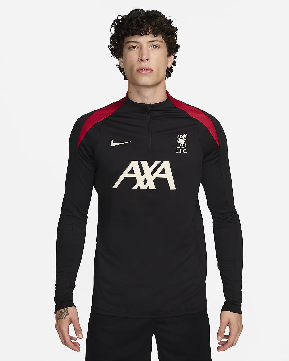 Liverpool FC Strike 男款 Nike Dri-FIT 足球訓練上衣 - 黑色/黑色/Gym Red/Light Orewood Brown