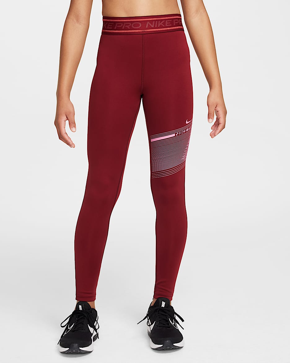 Leggings Dri-FIT de tiro medio para niña Nike Pro - Rojo team