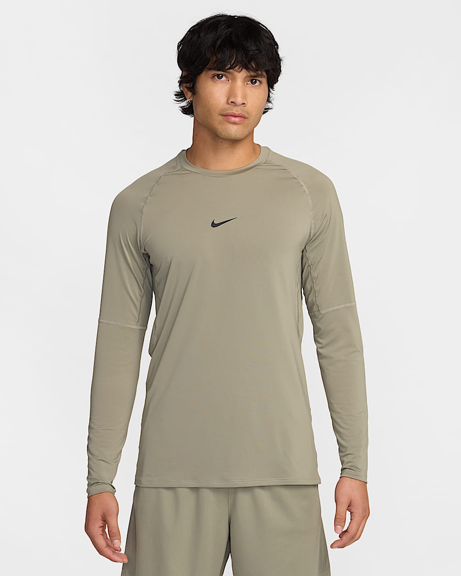 Nike Pro Men's Dri-FIT Slim Long-Sleeve Fitness Top - Light Army/Black