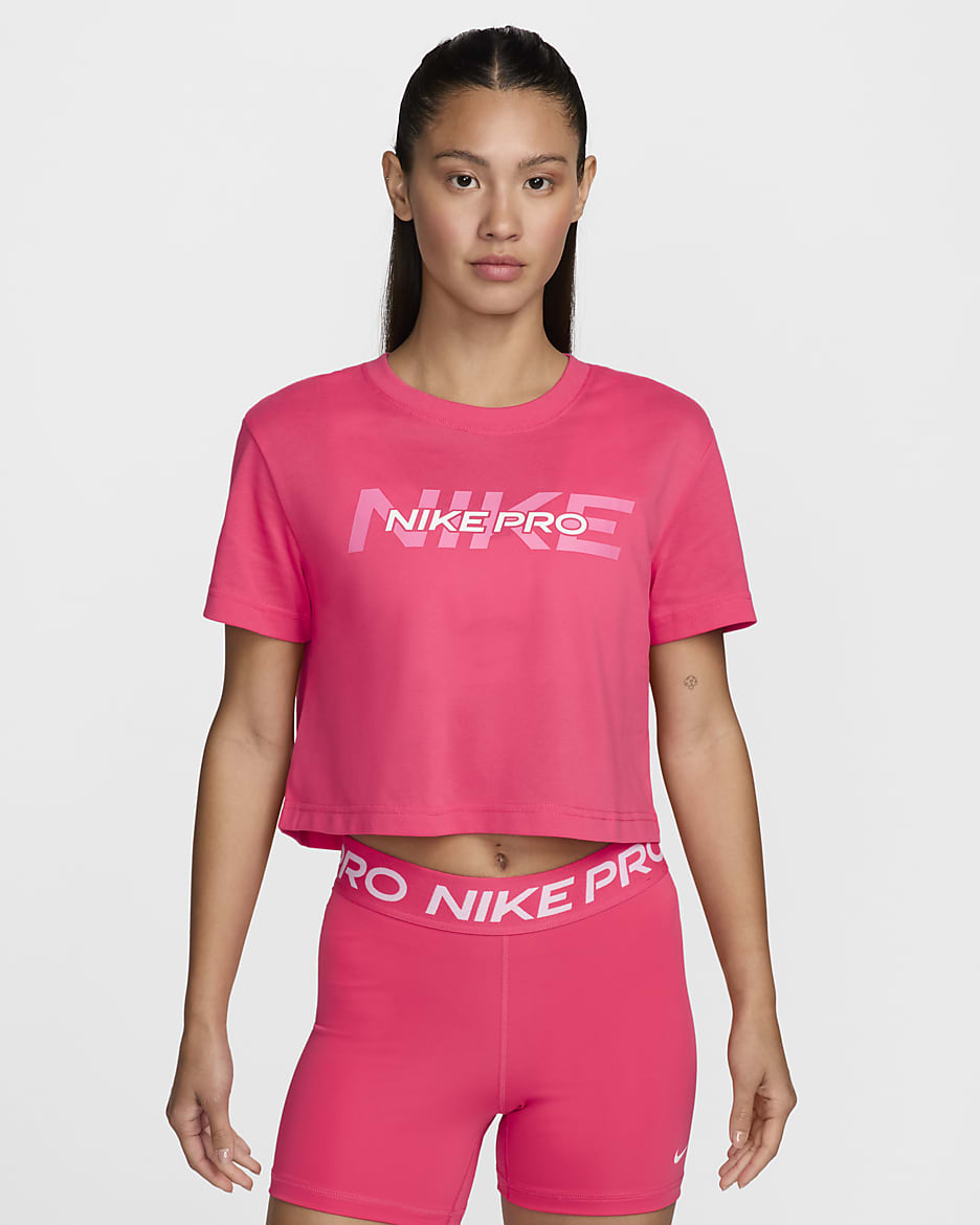 เสื้อยืดเอวลอยแขนสั้นผู้หญิง Nike Pro - Aster Pink