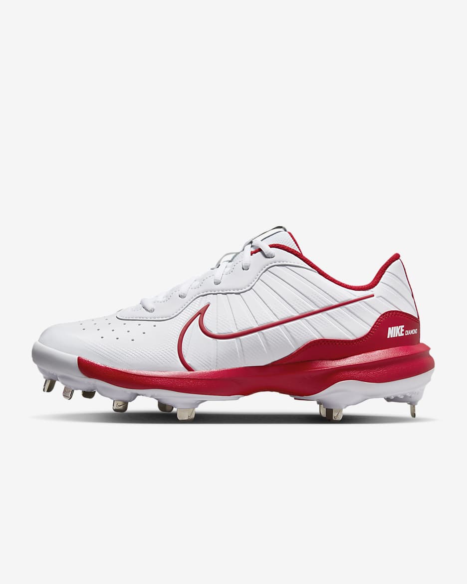 Nike Alpha Huarache Varsity 4 Low Men's Baseball Cleats - White/Pure Platinum/University Red