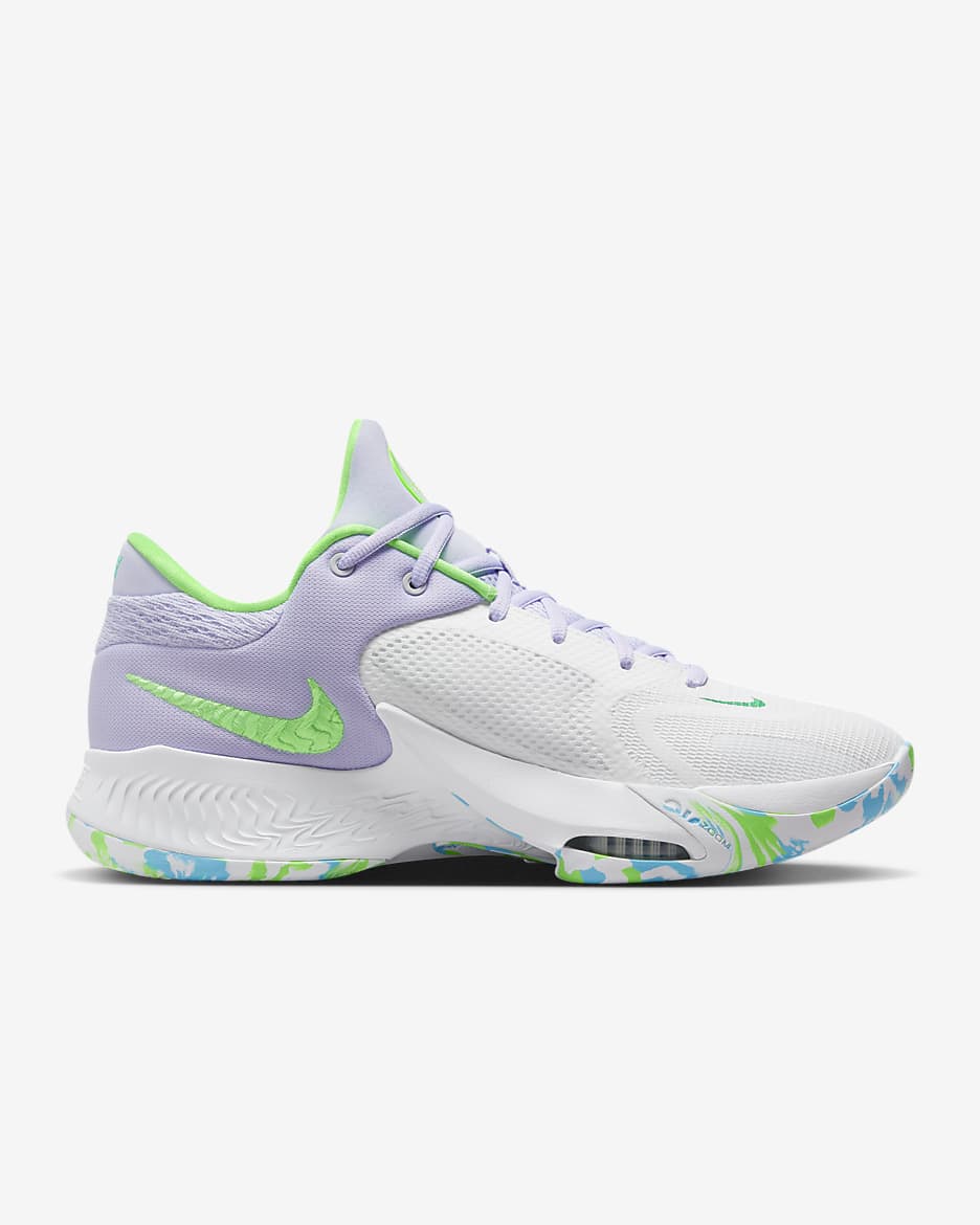 Giannis Freak 4 Basketball Shoes - White/Black/Stadium Green/Oxygen Purple