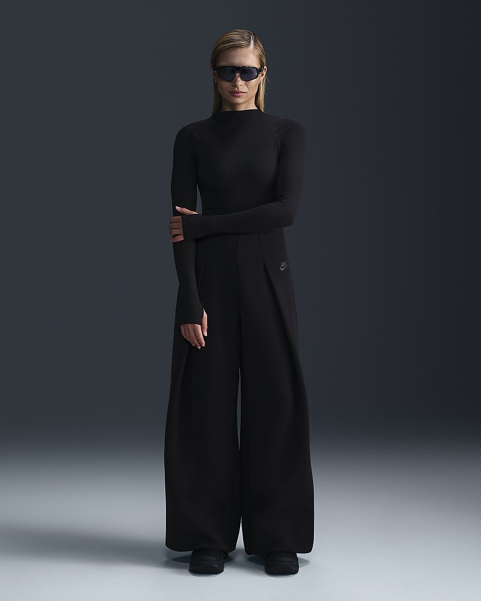 Pantalon plissé à taille haute Nike Sportswear Tech Fleece pour femme - Noir/Noir