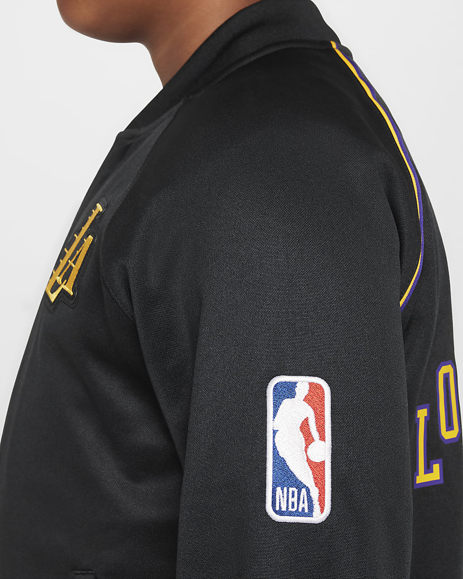 Los Angeles Lakers Showtime City Edition Nike Dri-FIT hosszú ujjú, hosszú cipzáras melegítőfelső nagyobb gyerekeknek - Fekete