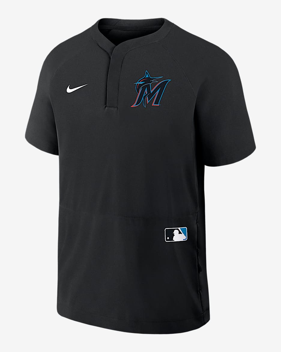 Miami Marlins Authentic Collection Men's Nike MLB Short-Sleeve Windshirt - Black