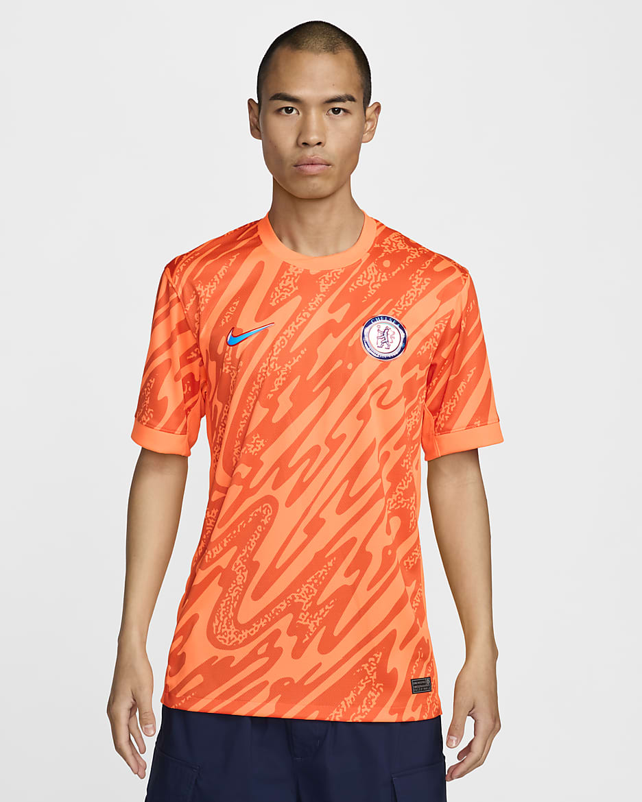 Chelsea FC 2024/25 Stadium Goalkeeper Men's Nike Dri-FIT Soccer Replica Short-Sleeve Jersey - Total Orange/Safety Orange/Rush Blue