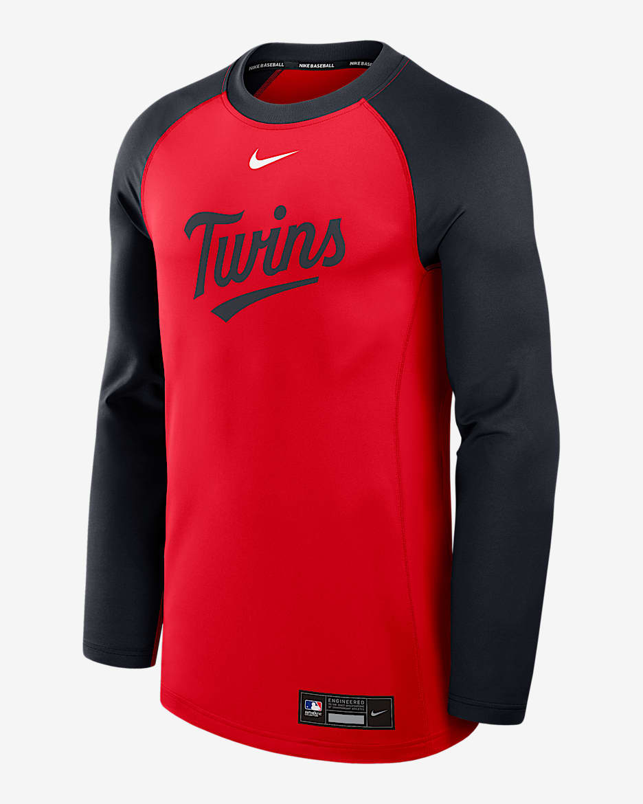 Sudadera de cuello redondo sin cierre Nike Dri-FIT de la MLB para hombre Minnesota Twins Authentic Collection Game Time - Rojo