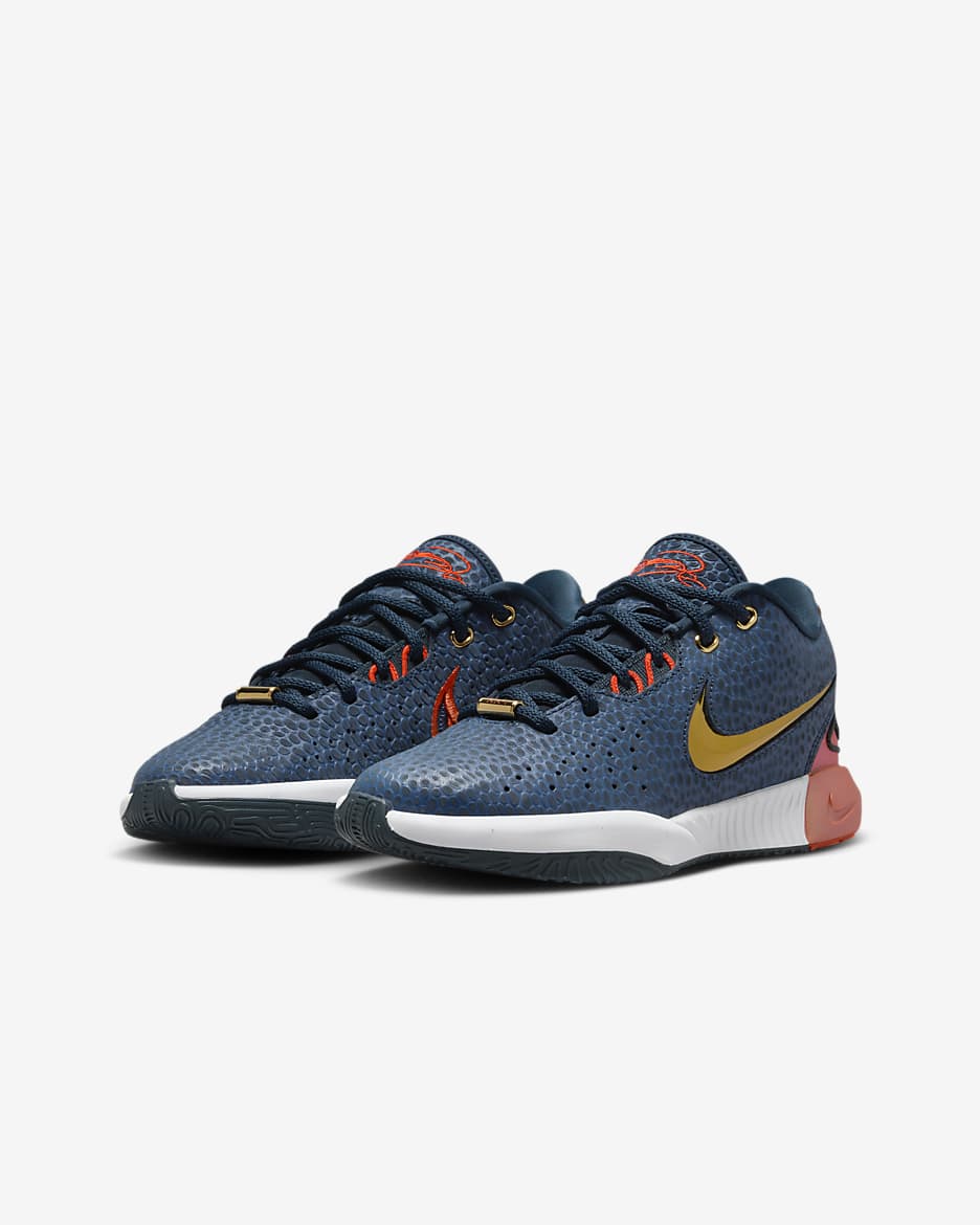 Chaussure de basket LeBron XXI pour ado - Armory Navy/Cosmic Clay/Blanc/Metallic Gold