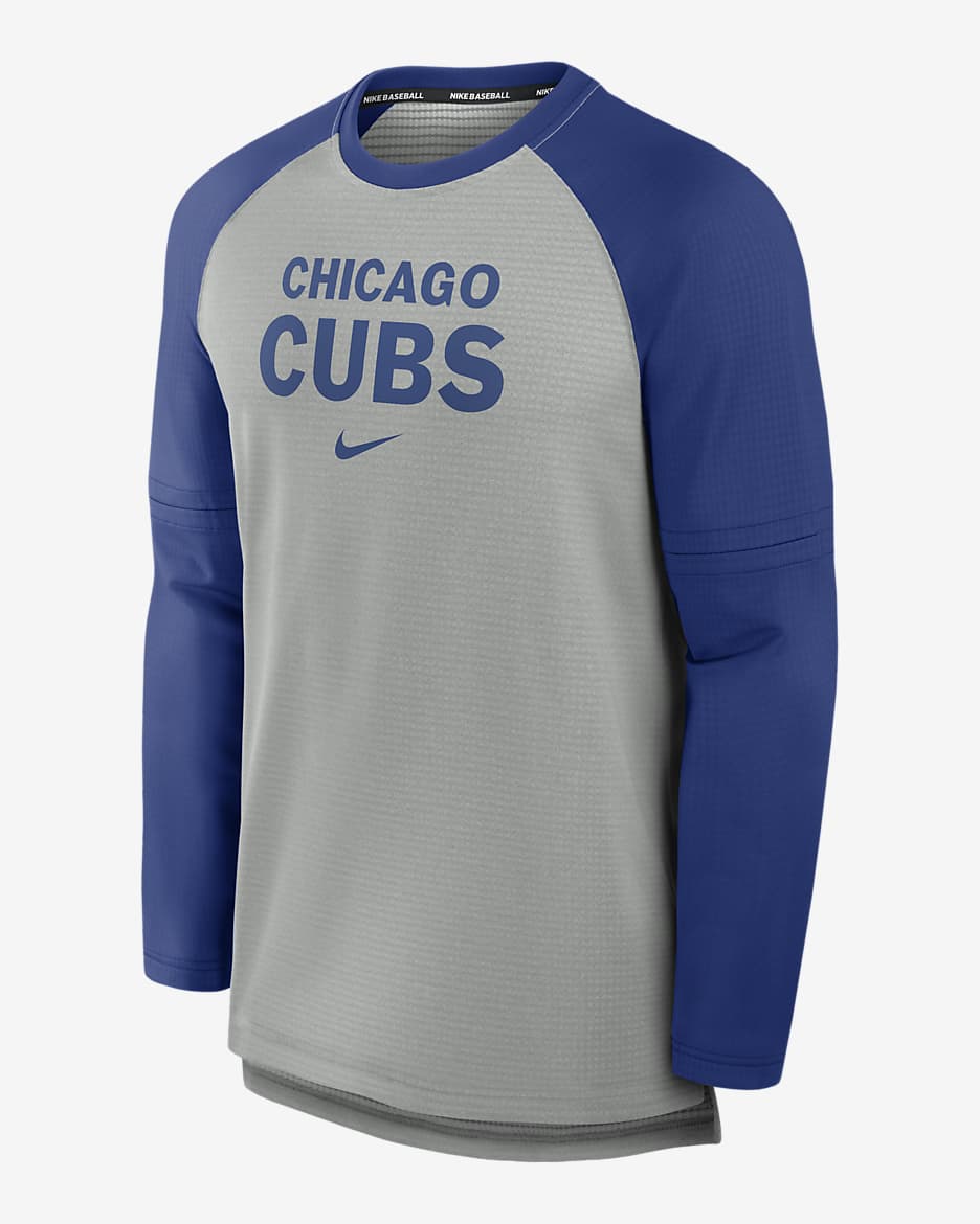 Playera de manga larga Nike Breathe de la MLB para hombre Chicago Cubs Authentic Collection Game Time - Gris jaspeado