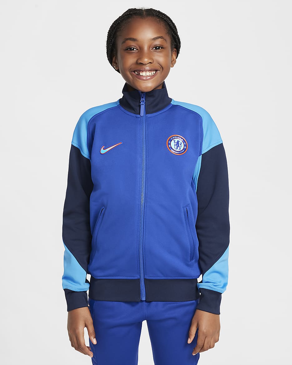 Fotbalová reprezentační bunda Nike Dri-FIT Chelsea FC Academy Pro pro větší děti - Rush Blue/Obsidian/Light Photo Blue