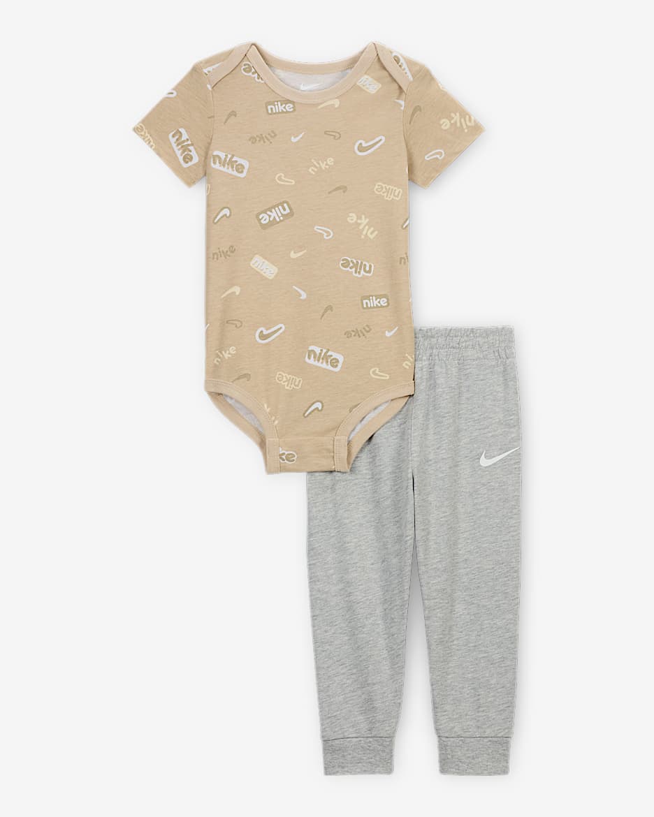 Conjunto de body de manga corta con pants para bebé Nike E1D1 - Humo jaspeado