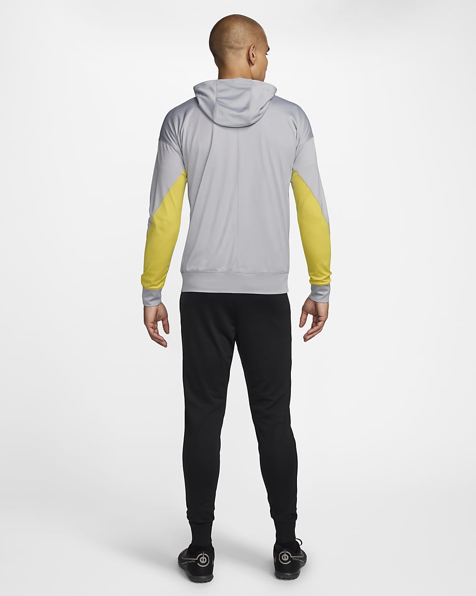 Liverpool FC Strike (tredjedrakt) Nike Dri-FIT strikket fotballtracksuit med hette til herre - Light Smoke Grey/Chrome Yellow/Dark Smoke Grey/Global Red