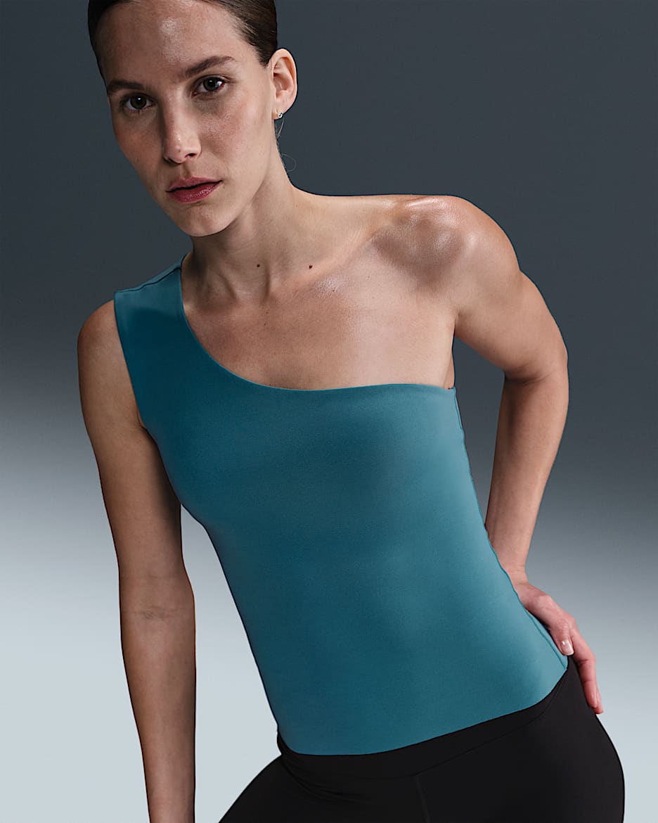 Nike Zenvy Women's Dri-FIT Asymmetrical Tank Top - Smokey Blue/White