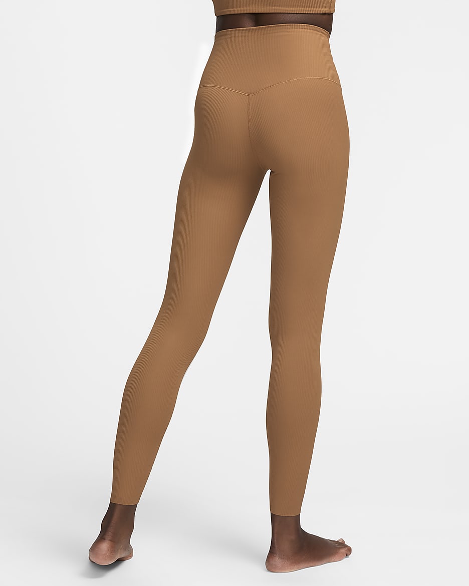 Legging 7/8 taille haute à maintien léger Nike Zenvy Rib pour femme - Light British Tan/Noir