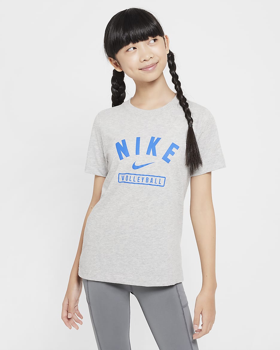 Nike Big Kids' Volleyball T-Shirt - Dark Grey Heather/Royal Blue