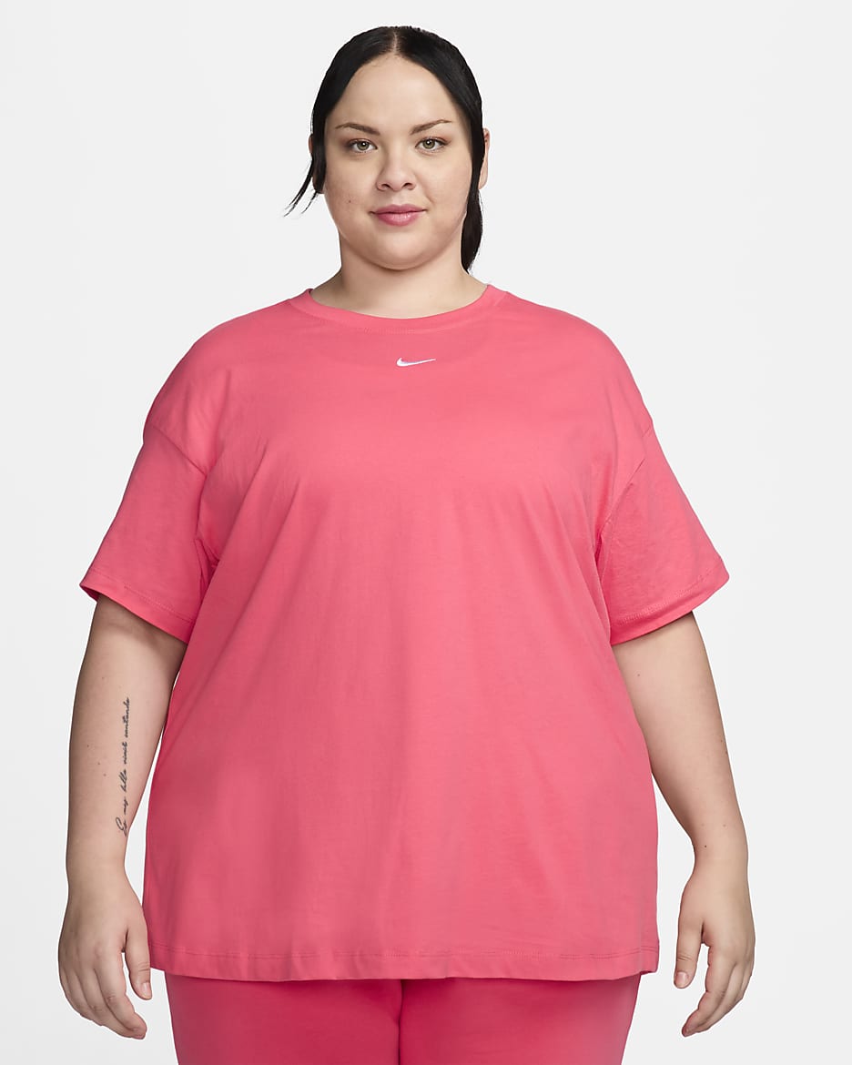 Nike Sportswear Essential Longsleeve für Damen (große Größe) - Aster Pink/Weiß