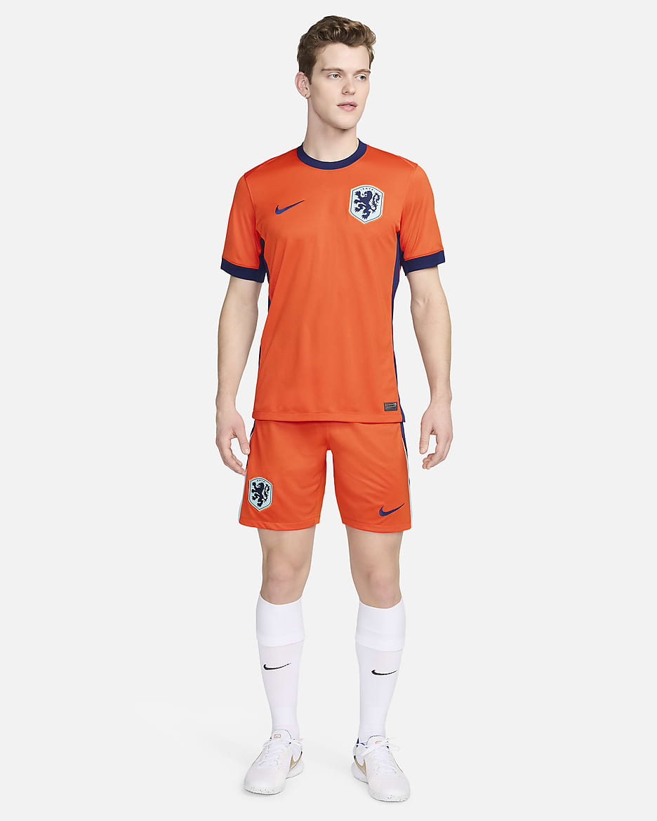 Replika pánských fotbalových kraťasů Nike Dri-FIT Nizozemsko 2024 Stadium, domácí - Safety Orange/Blue Void/Copa/Blue Void