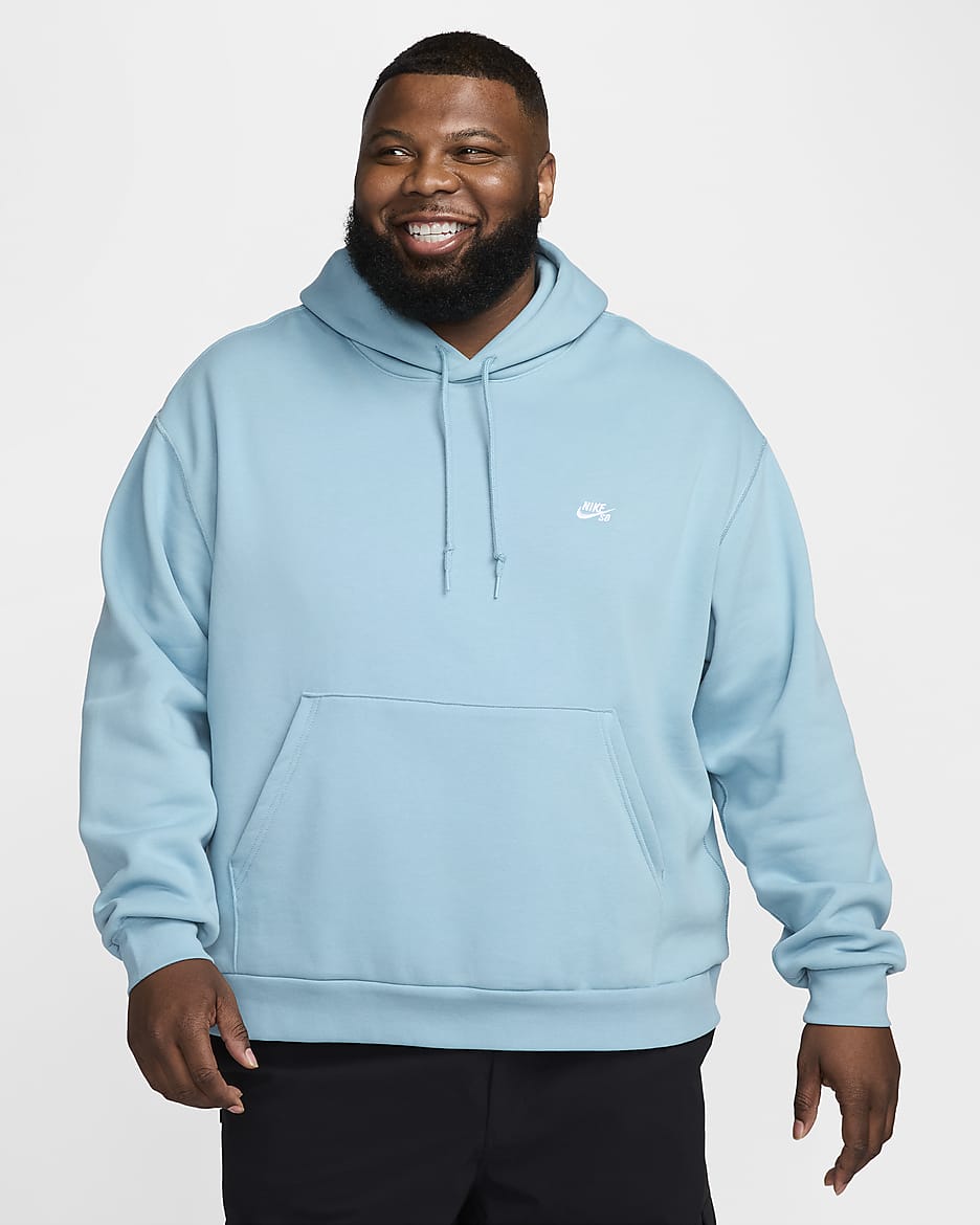 Nike SB Fleece Pullover Skate Hoodie - Denim Turquoise/White