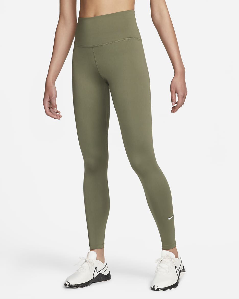 Leggings de tiro alto para mujer Nike One - Oliva medio/Blanco