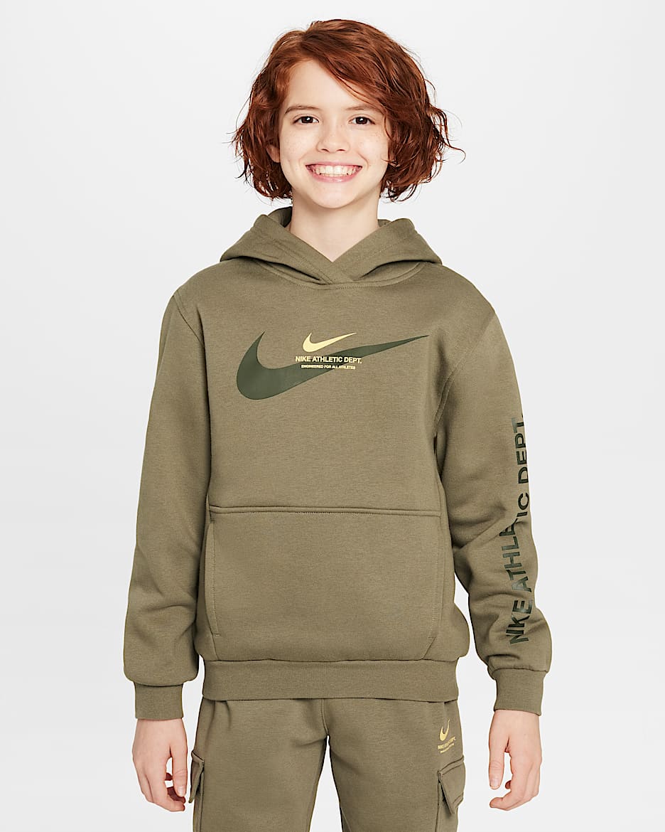 Nike Sportswear Older Kids' Fleece Pullover Hoodie - Medium Olive