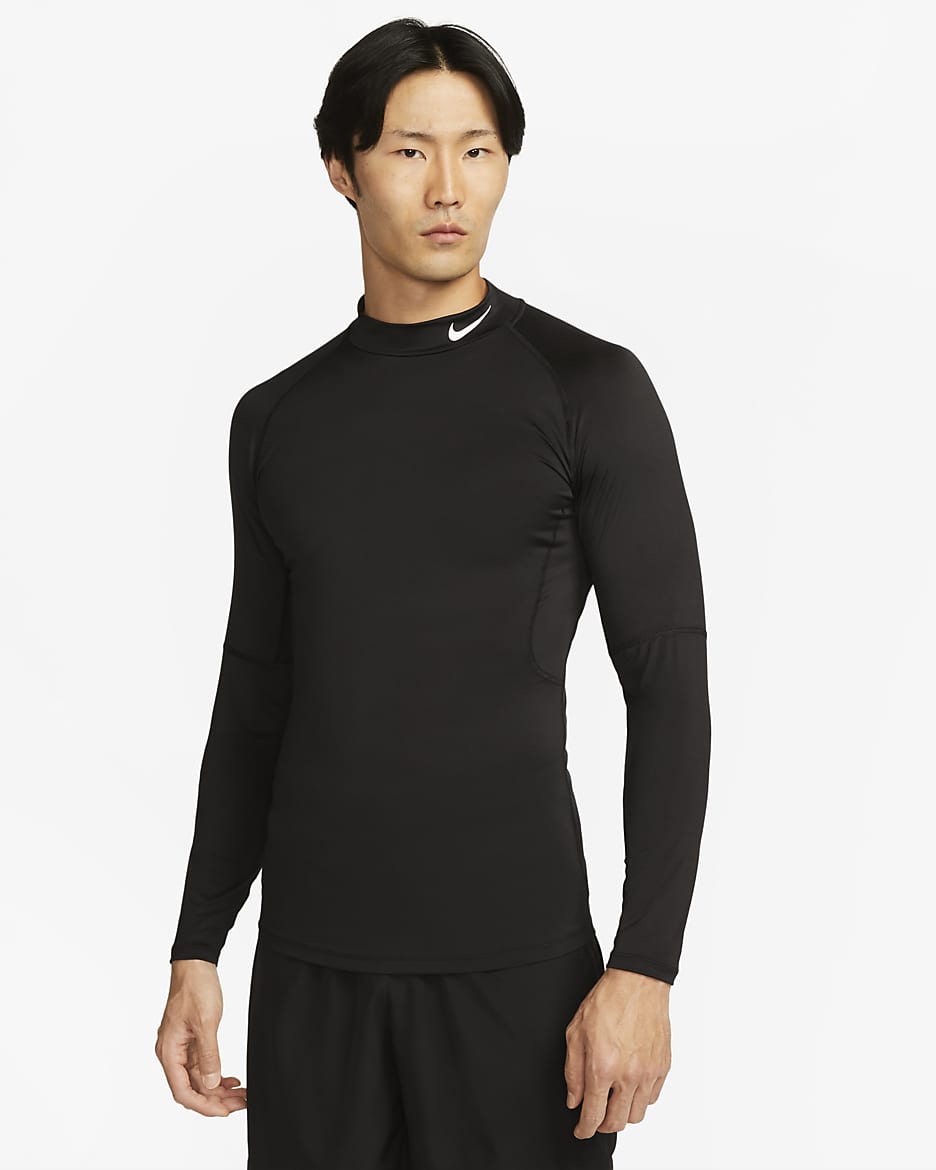 Nike Pro Men's Dri-FIT Fitness Mock-Neck Long-Sleeve Top - Black/White