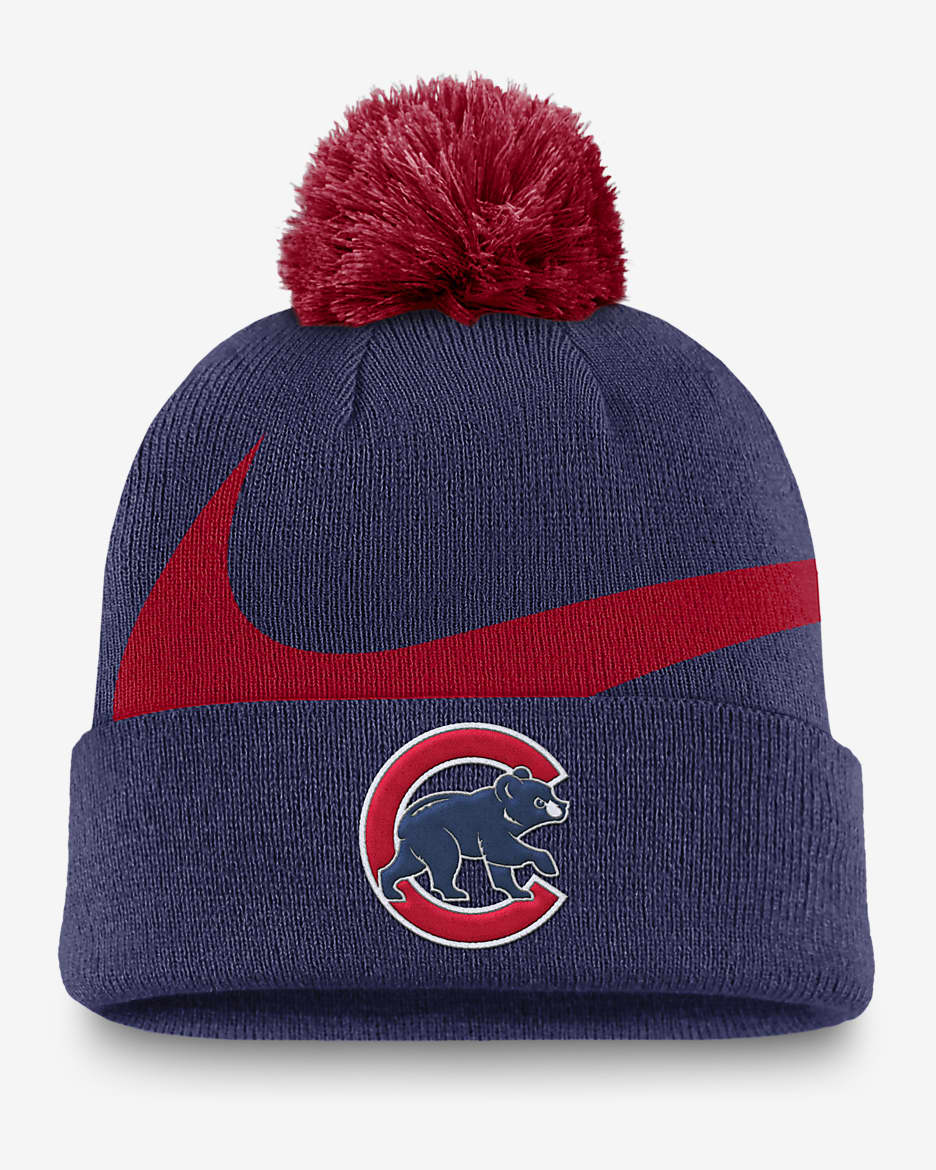 Gorro Nike de la MLB con dobladillo y pompón para hombre Chicago Cubs Peak - Royal
