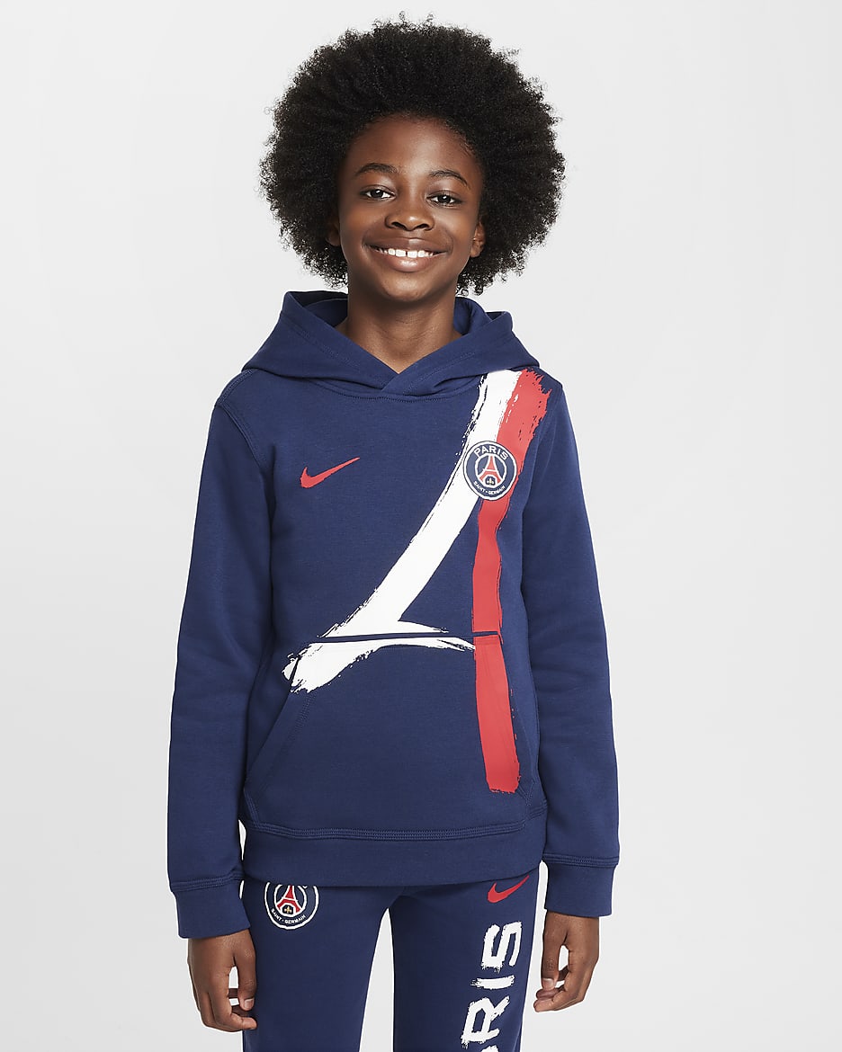 Sweat à capuche Nike Football Paris Saint-Germain Club pour ado (garçon) - Midnight Navy/University Red