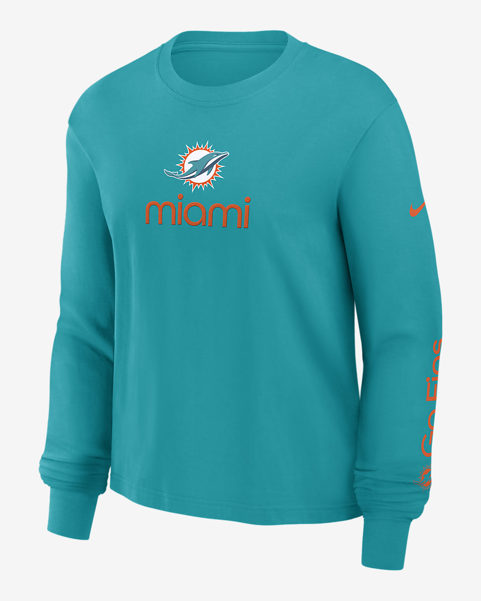 Miami Dolphins Boxy Women's Nike NFL Long-Sleeve T-Shirt - Aqua