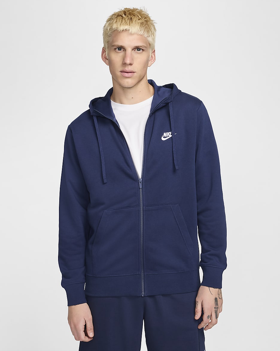 Sweat à capuche à zip Nike Sportswear Club pour homme - Midnight Navy/Midnight Navy/Blanc