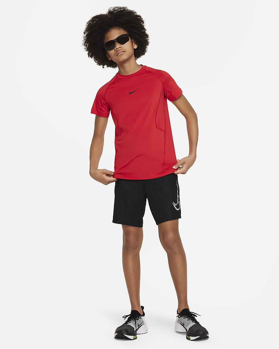 Playera de manga corta Dri-FIT para niño talla grande Nike Pro - Rojo universitario/Negro