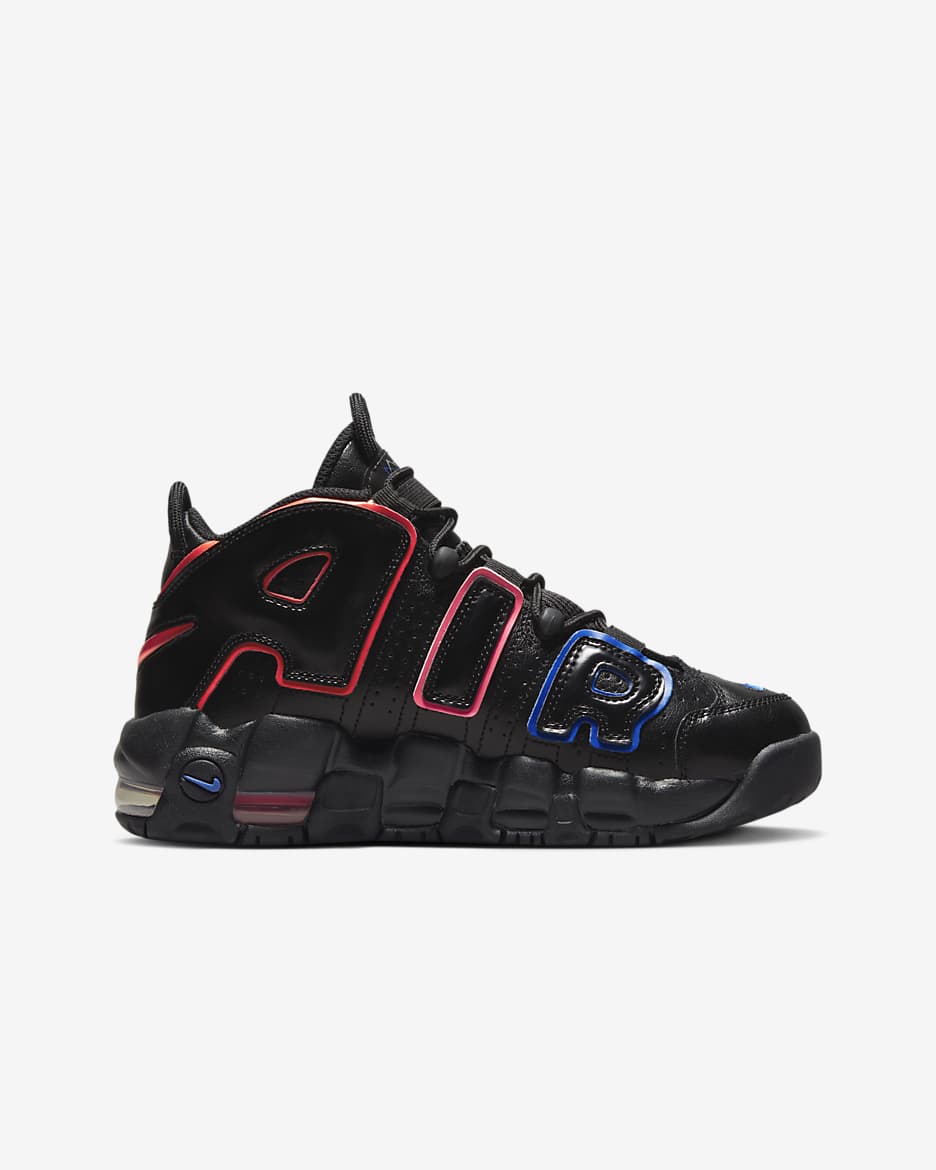 Calzado para niños grandes Nike Air More Uptempo - Negro/Azul carrera/Hiperrosa/Carmesí brillante