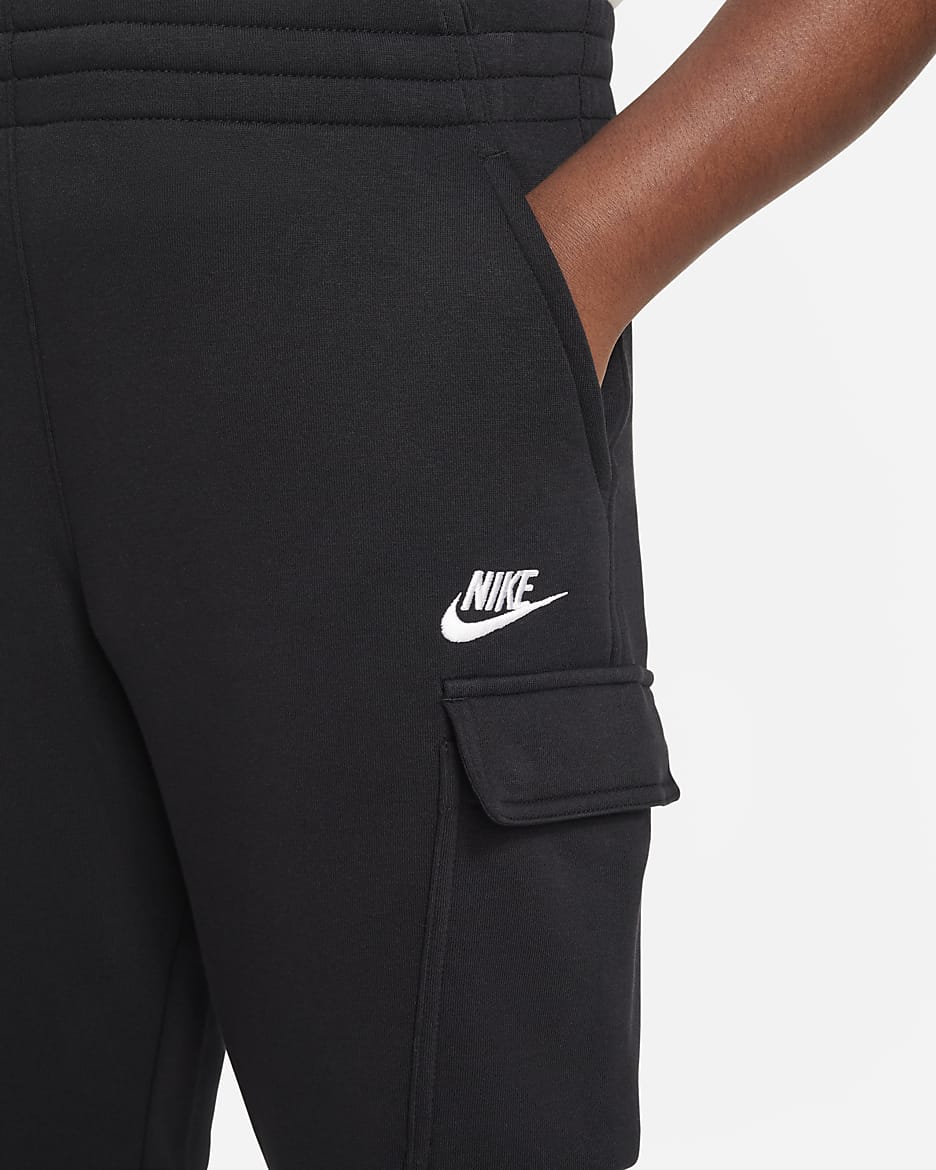 Calças cargo Nike Sportswear Club Fleece Júnior (tamanho grande) - Preto/Preto/Branco