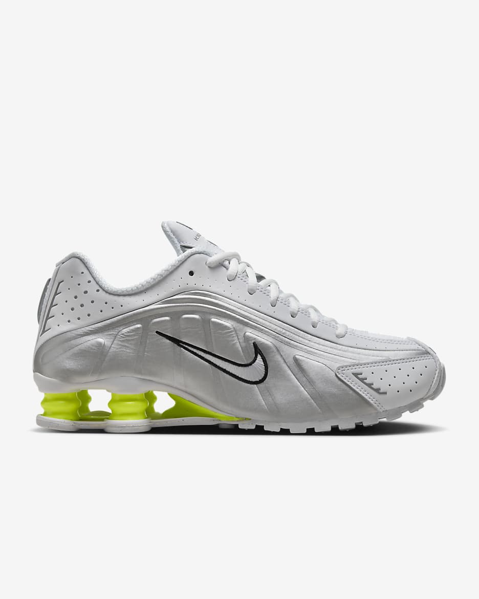 Nike Shox R4 Shoes - White/Metallic Silver/Volt/White