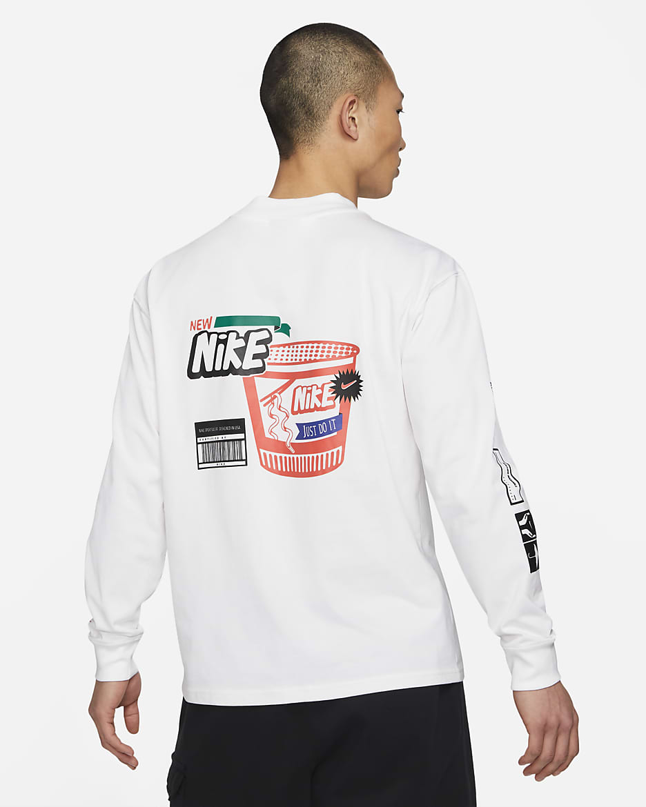 Nike Sportswear Men's Long-Sleeve Mock Neck T-Shirt - White/Neptune Green