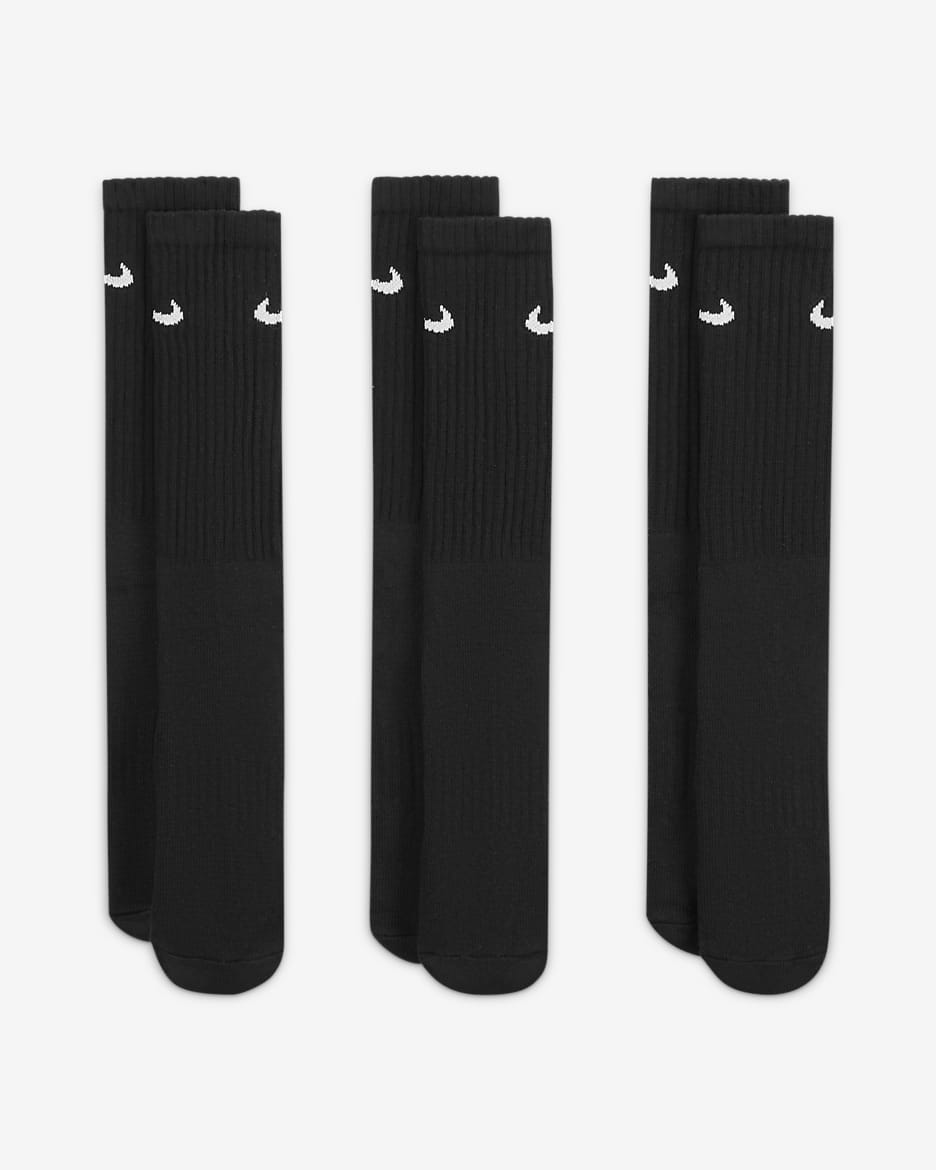 Meias de treino Nike Cushioned (3 pares) - Preto/Branco