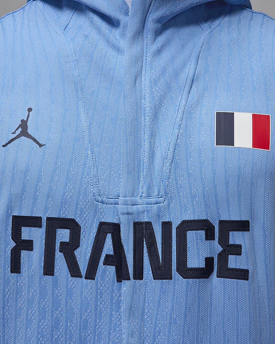 France Men's Jordan Dri-FIT ADV Basketball Game Jacket - Celestine Blue/Celestine Blue/Obsidian
