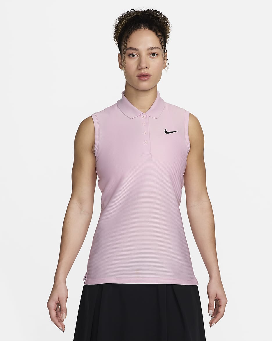 Nike Victory Dri-FIT Ärmellos-Golf-Poloshirt für Damen - Pink Foam/Schwarz