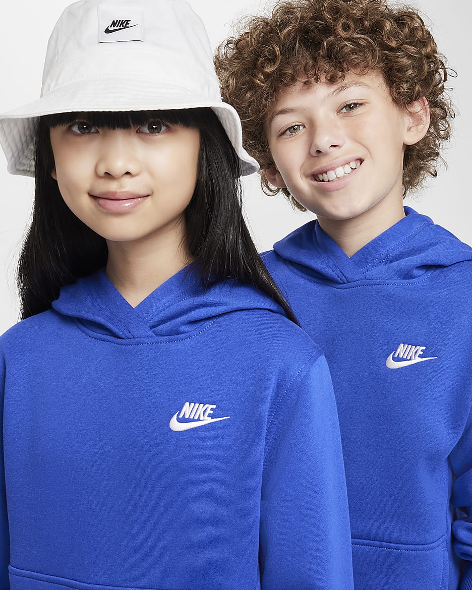 Nike Sportswear Club fleece-hettegenser til store barn - Game Royal/Hvit