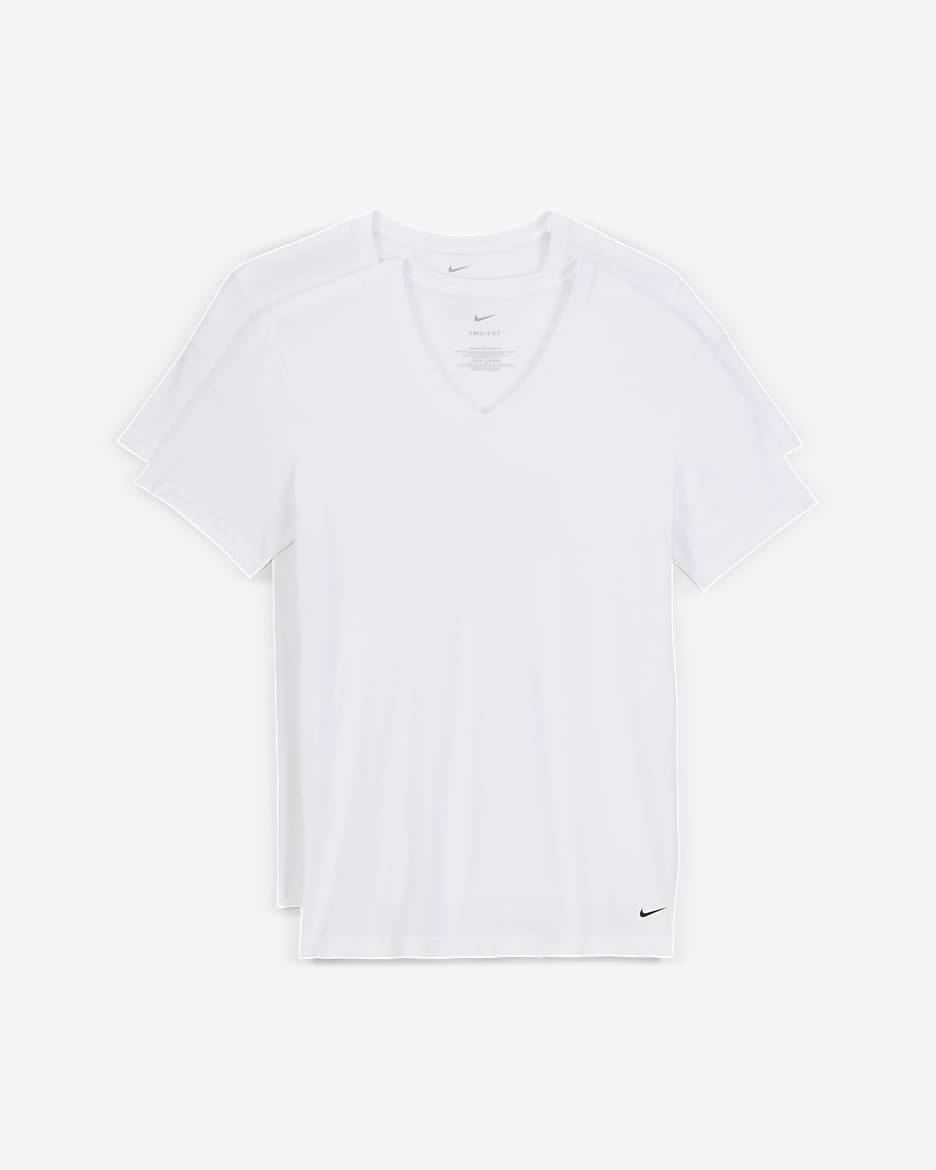 Nike Dri-FIT Essential Cotton Stretch Slim Fit V-Neck Undershirt (2-Pack) - White