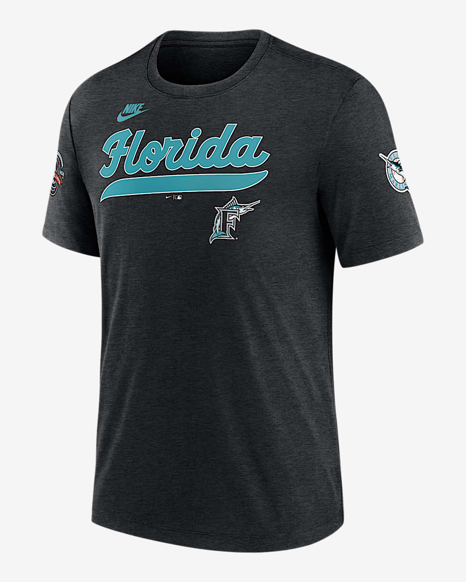Playera Nike de la MLB para hombre Florida Marlins Cooperstown Eras - Negro jaspeado