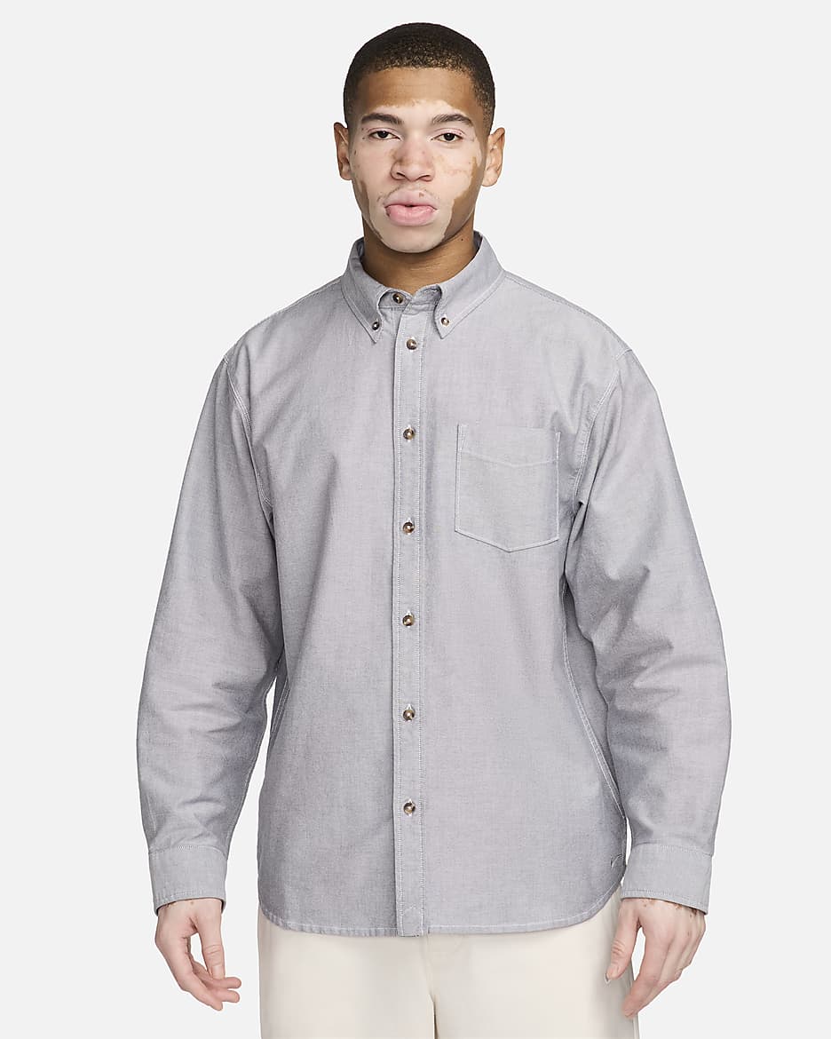 Nike Life Men's Long-Sleeve Oxford Button-Down Shirt - White/Anthracite/Cool Grey