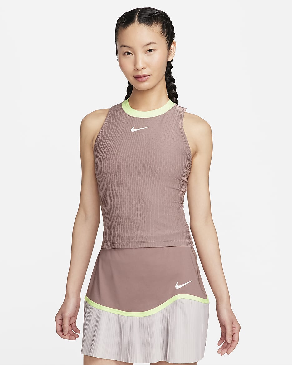 NikeCourt Slam Women's Dri-FIT Tennis Tank Top - Smokey Mauve/Smokey Mauve/Barely Volt/White