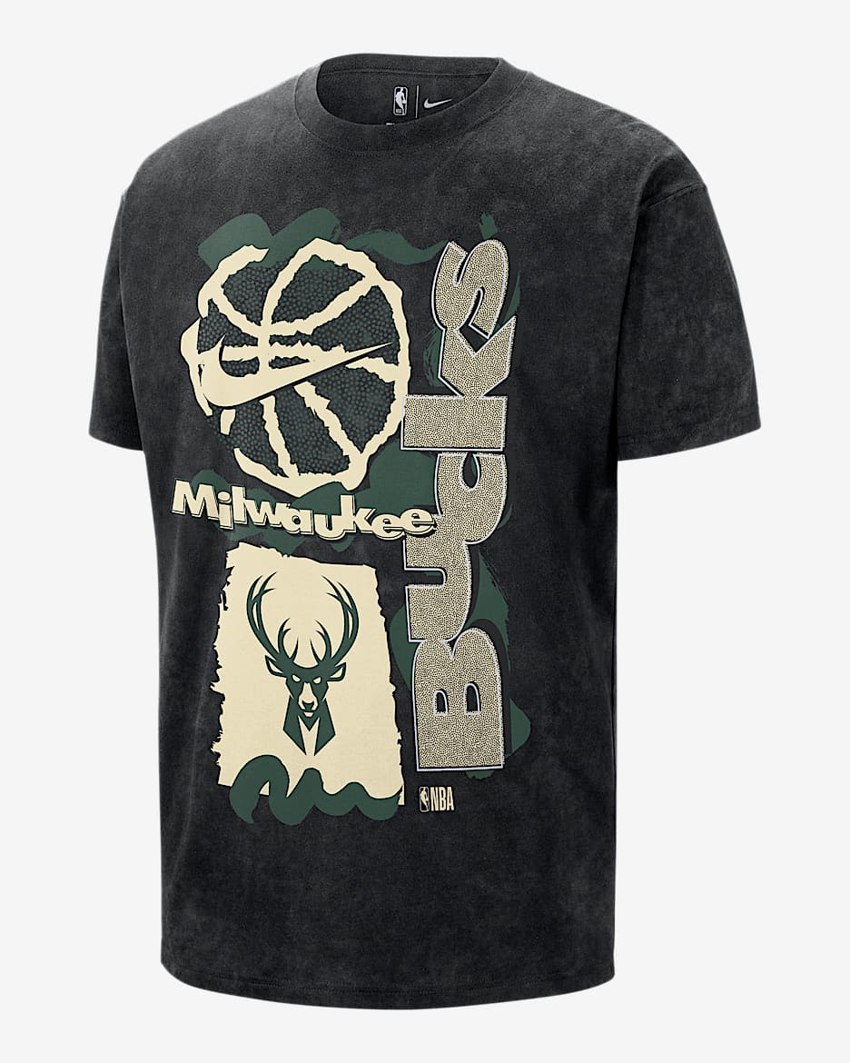 Milwaukee Bucks Courtside Men's Nike NBA Max90 T-Shirt - Black/Black
