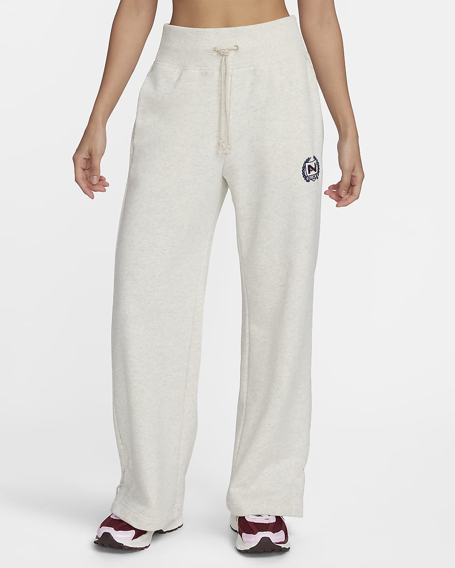 Nike Sportswear Women's High-Waisted Wide-Leg Fleece Trousers - Oatmeal Heather/Oatmeal