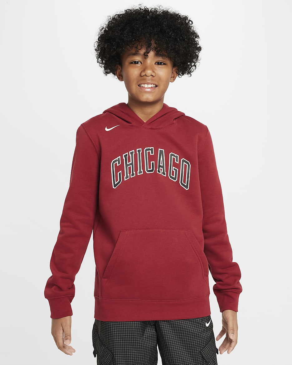 Chicago Bulls City Edition Older Kids' Nike NBA Fleece Pullover Hoodie - Team Crimson