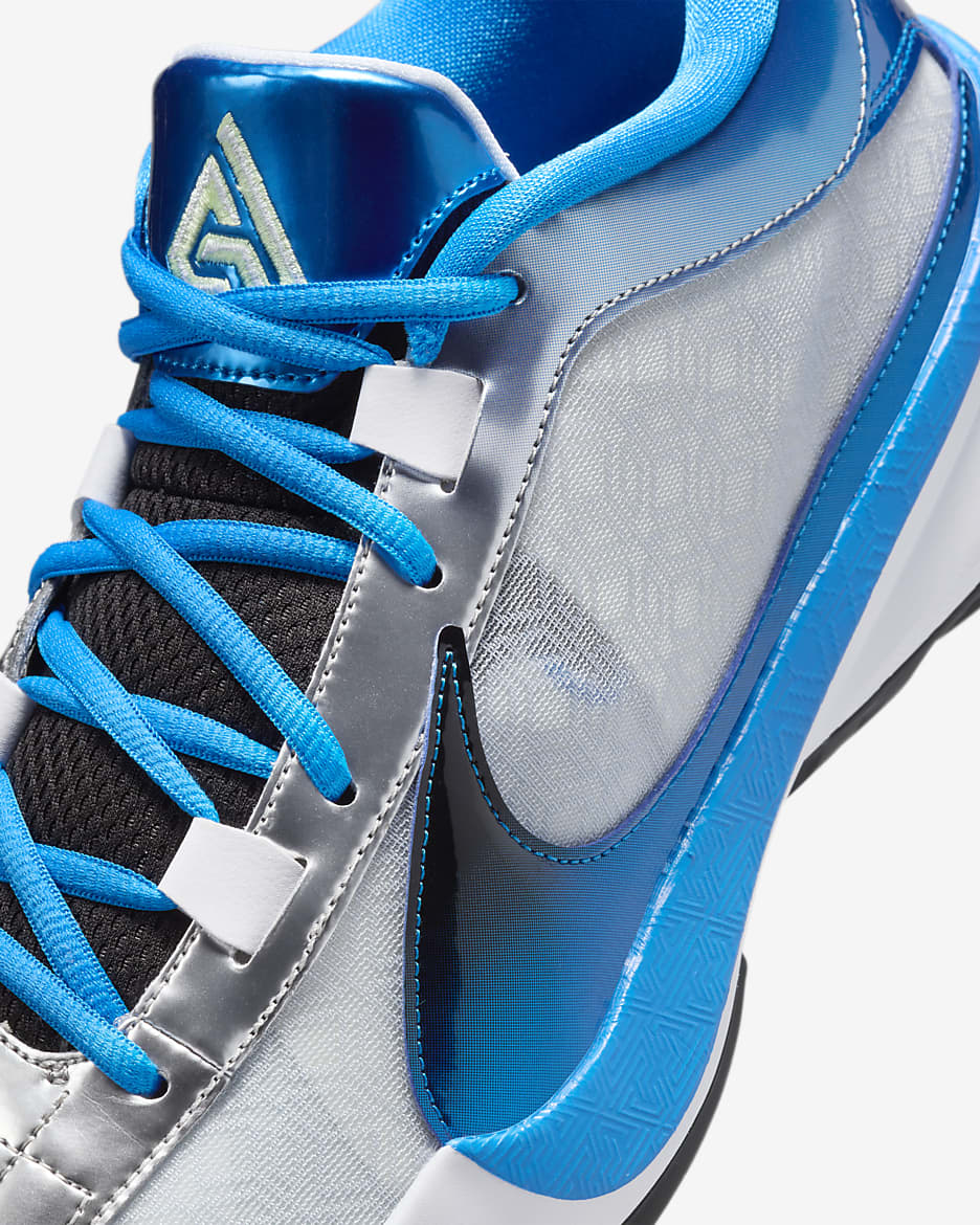 Giannis Freak 5 Basketball Shoes - Photo Blue/Metallic Silver/Barely Volt/Black
