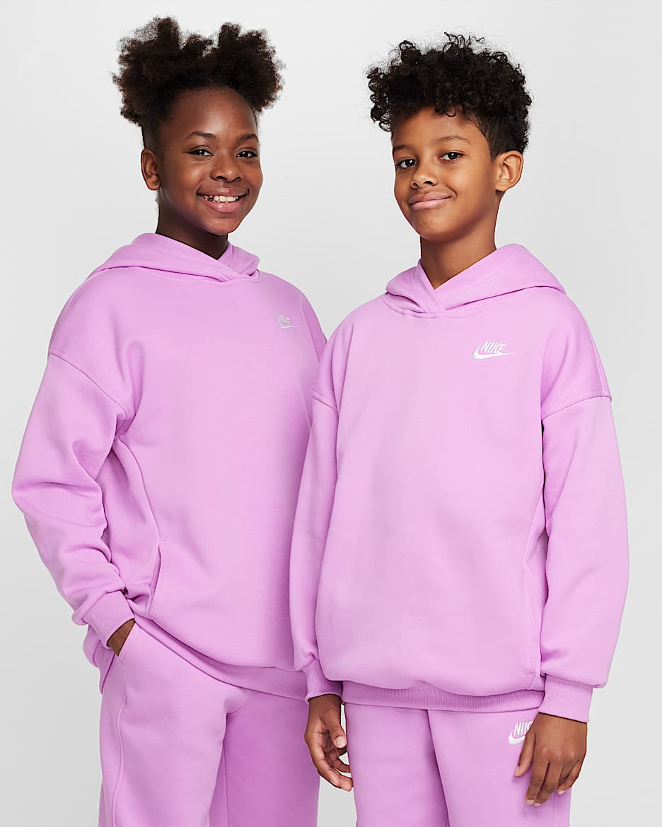 Sudadera con gorro sin cierre oversized para niños talla grande Nike Sportswear Club Fleece - Fucsia enérgico/Blanco