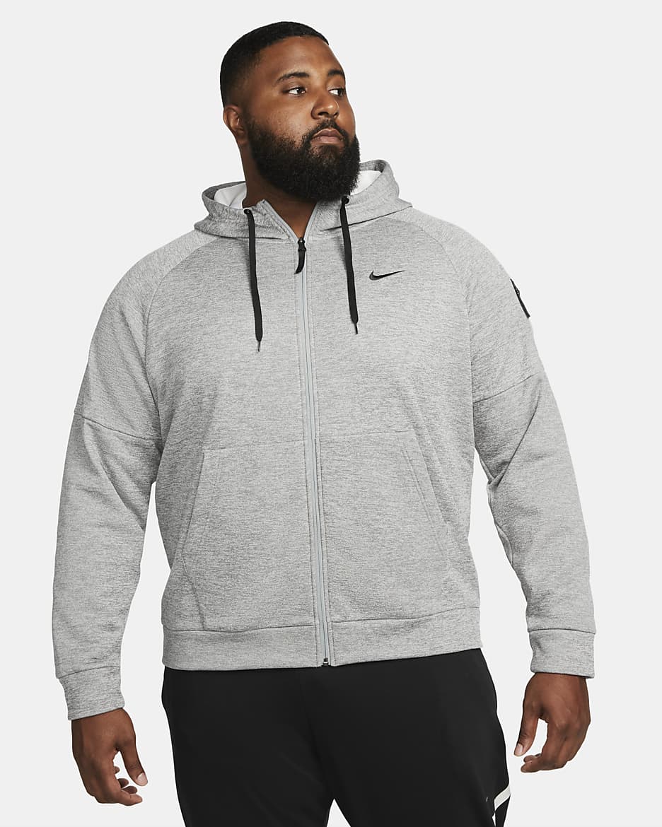 Nike Therma Men's Therma-FIT Full-Zip Fitness Top - Dark Grey Heather/Particle Grey/Black